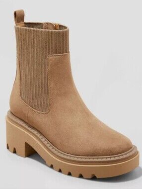 Universal Thread Kyrie Chunky Heel Ankle Sock Boots Tan